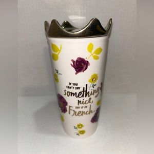 Hallmark Ceramic Coffee Mug Cup w/Crown Lid 16 Oz Funny French Saying Travel Mug